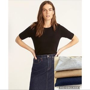 THREE Short-sleeve silk-blend crewneck sweater